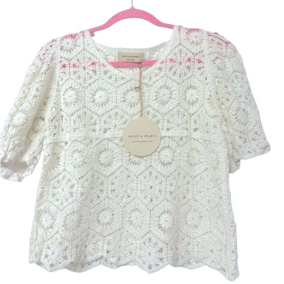 Women's Ivory Crochet Crop Top NWT - Picture 5 of 9